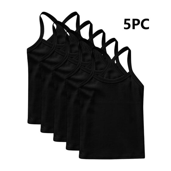 5 Pack Girls Cami Undershirts, Racerback Sleeveless Tank Tops, Spaghetti Strap Camisole Athletic Workout Yoga Tank