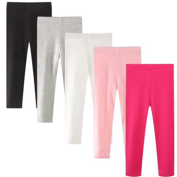 5 Pack Girls Leggings Cotton Tights for Toddler Kids Stretchy Soft Yoga Pants Full Length Multipack 2-7T