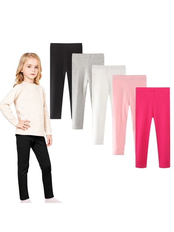 5 Pack Girls Leggings Cotton Tights for Toddler Kids Stretchy Soft Yoga Pants Full Length Multipack 2-7T