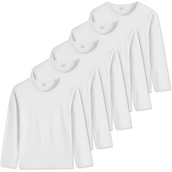 5-Pack Girls' Long Sleeve Shirts Kids Basic Long Sleeve Tees Toddlers' Crew Neck Soft Fall Tops