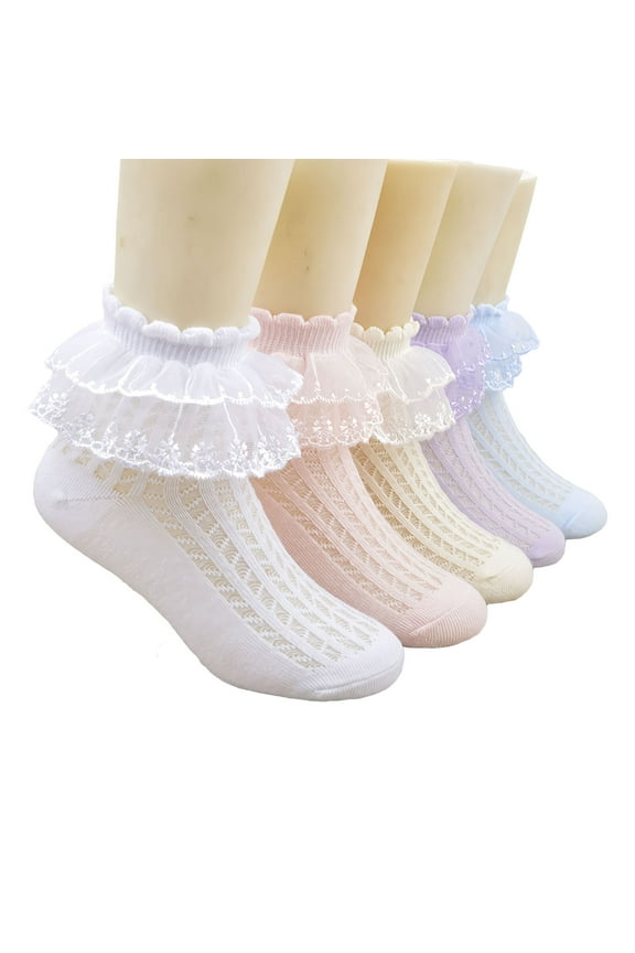 5 Pack Girls Ruffle Socks Ruffle Lace Ankle Dress Princess Socks