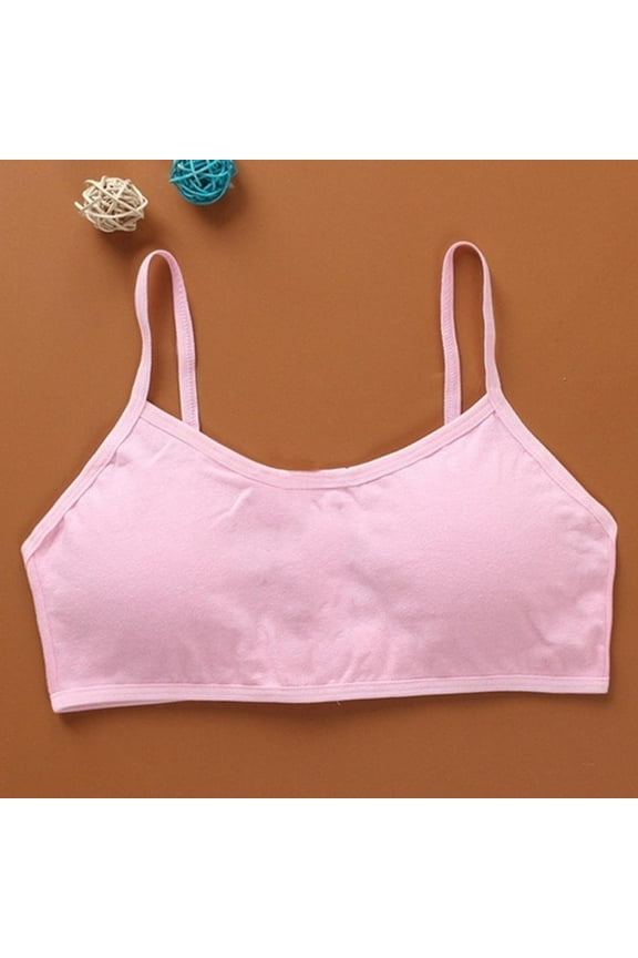 5-Pack Girls' Seamless Training Bra, Soft Cotton Blend Starter Vest for Developing Teens, Wireless Comfort Sports Bra with Removable Pads, One Size (Underbust ) - Pink