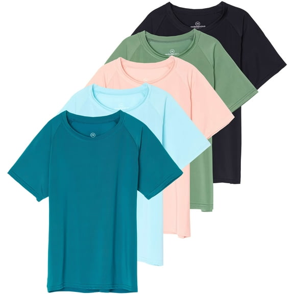 5 Pack Girls' Short Sleeve UPF Sun Protective Rashguard Swim Shirt Active Athletic (Ages 4-16)