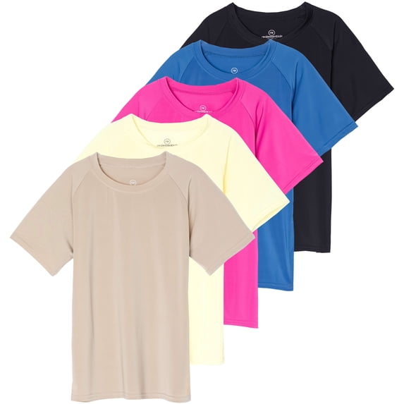 5 Pack Girls' Short Sleeve UPF Sun Protective Rashguard Swim Shirt Active Athletic (Ages 4-16)