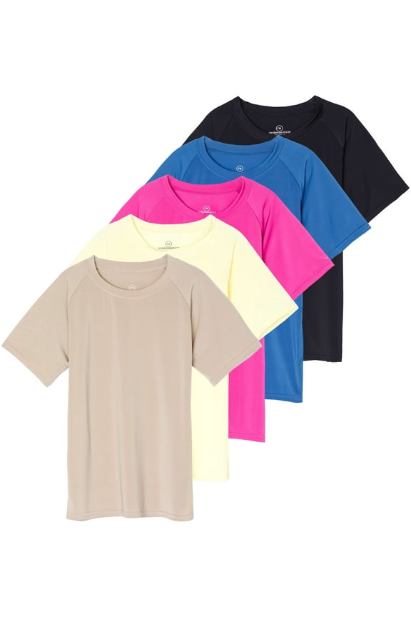 5 Pack Girls' Short Sleeve UPF Sun Protective Rashguard Swim Shirt Active Athletic (Ages 4-16)