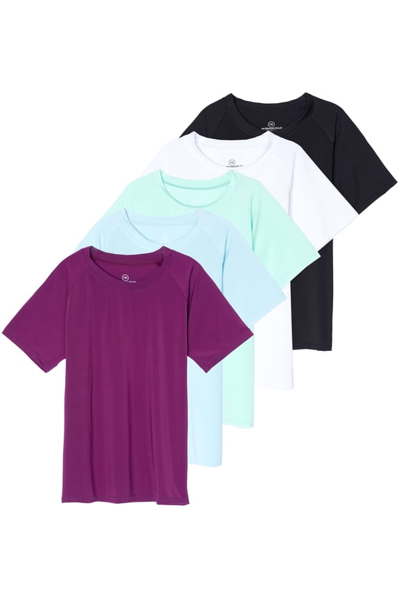 5 Pack Girls' Short Sleeve UPF Sun Protective Rashguard Swim Shirt Active Athletic (Ages 4-16)