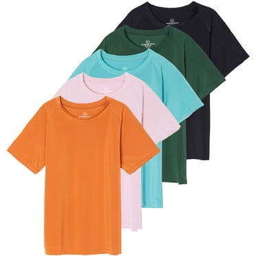 5 Pack Girls' Short Sleeve UPF Sun Protective Rashguard Swim Shirt Active Athletic (Ages 4-16)