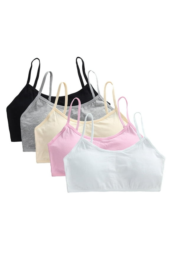 5 Pack Girls Training Bra Spaghetti Strap Sports Bra Cotton Crop Bra Comfort Stretch Cami Bralette