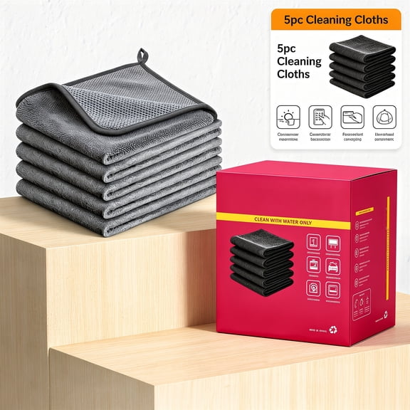 5 Pack Glass Cleaning Cloths, Thickened Microfibre Glass Cloth For Windows, Streak-Free Reusable Towels for Kitchen, Mirrors, Car