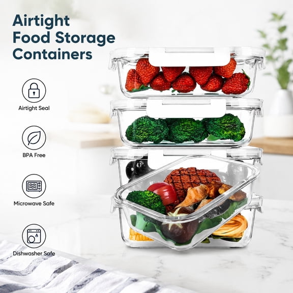 5-Pack Glass Meal Prep Containers with Locking Lids, Airtight Food Storage, Microwave, Oven, Freezer & Dishwasher Safe, 36 Oz (4.5 Cups)