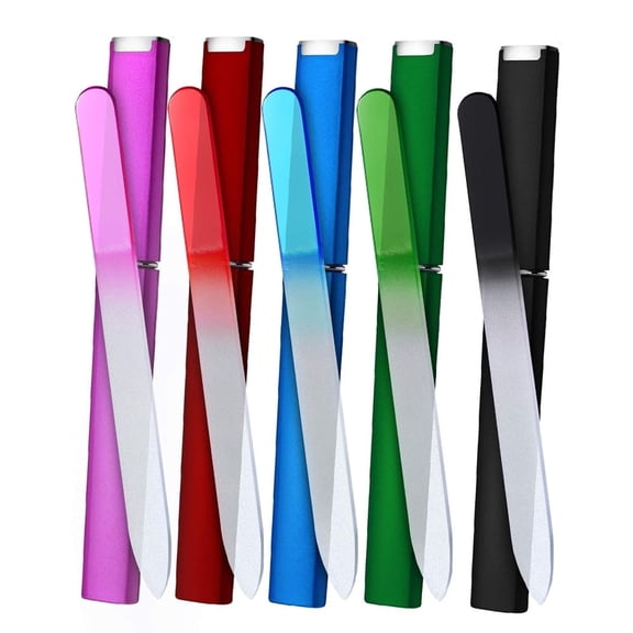 5 Pack Glass Nail Files with Protective Case Double-Sided Crystal Manicure Tools for Professional and Home Nail Care