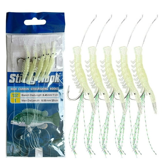 5 Pack Glow Fishing Rigs Trout Fishing Tackle Fishing Lures Rigs Shrimp String Hook Fishing Baits Shrimp Baits