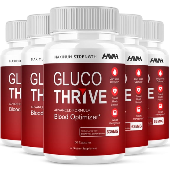 (5 Pack) Gluco Thrive Advanced Blood Support Capsules, GlucoThrive Maximum Strength Support Supplement (300 Capsules)