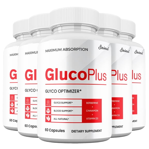 (5 Pack) GlucoPlus Blood Optimizer Capsules, All Natural Glycogen Supplement, Gluco Plus Pills Premium Ingredients Maximum Strength