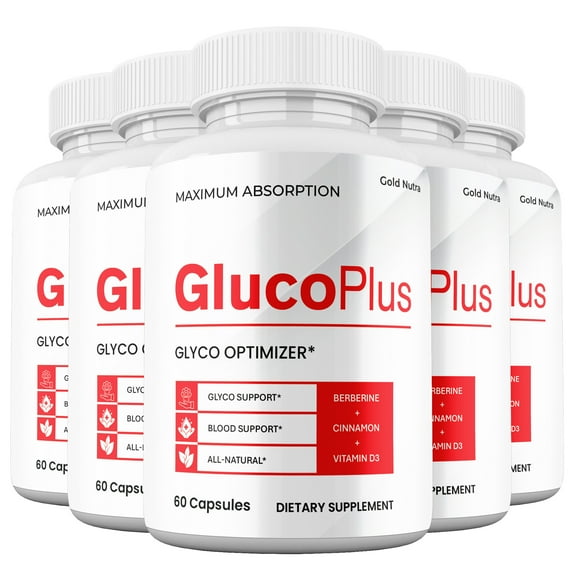 (5 Pack) GlucoPlus Blood Optimizer Capsules, Maximum Strength Blood Support, Gluco Plus Glyco Supplement Pills All Natural, 30 Day Supply per Bottle