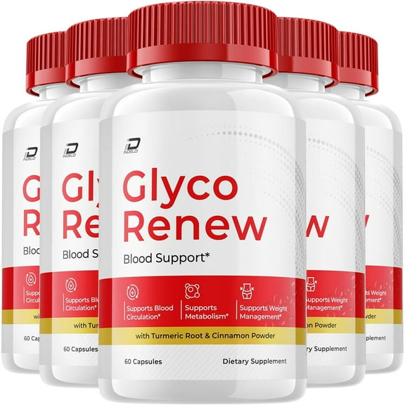 (5 Pack) Glyco Renew Blood Support Capsules, GlycoRenew Advanced Supplement, All Natural Formula to Maintain Healthy Levels, Maximum Strength Daily Formula, Glyco Renew Reviews (300 Capsules)