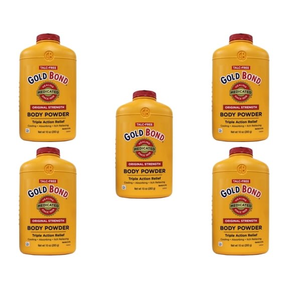 5 Pack - Gold Bond Body Powder Medicated 10 oz Each (Talc-Free)