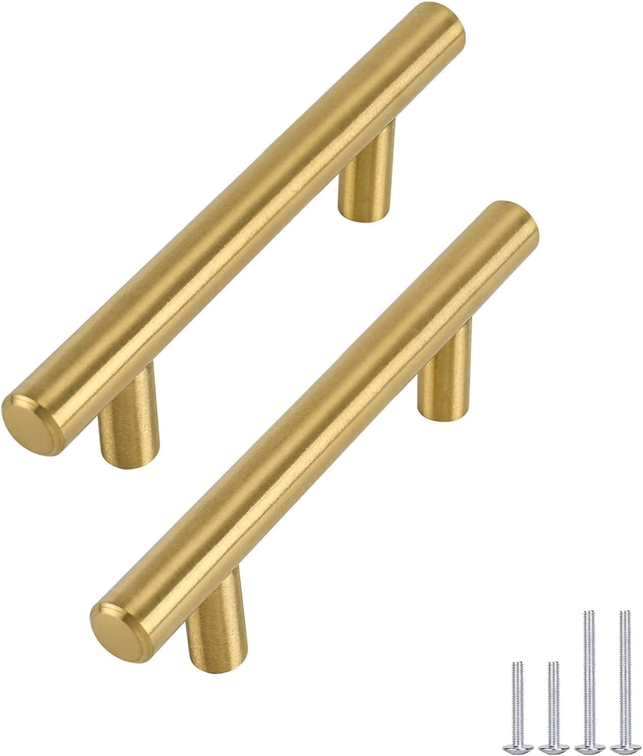 5 Pack/Gold Cabinet Pulls, Brushed Brass Cabinet Pulls Cabinet Handles Gold Dresser Drawer Pulls Stainless Steel Kitchen Hardware Gold Pull 3 Inch Hole Center
