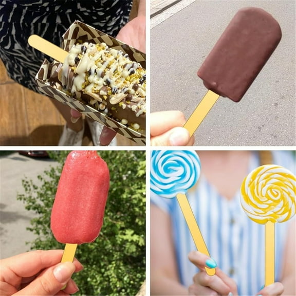 5 Pack Gold Popsicle Sticks, Reusable Acrylic Sticks for Cake Topper, Ice Cream, Dessert, Cake Pop, DIY Crafts (5)