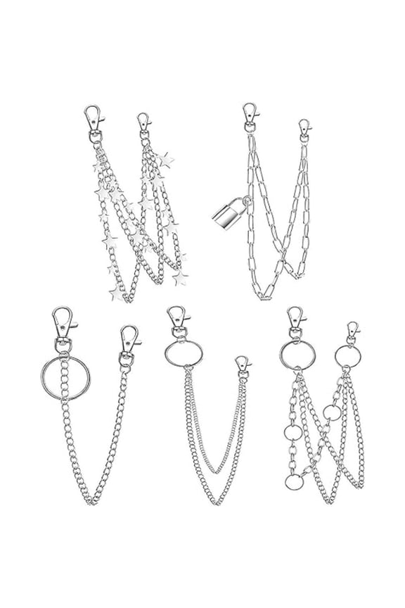 5-Pack Gothic Punk Chains for Pants, Stainless Steel Waist Chain with Star, Moon & Snake Charms, Edgy Grunge Accessories for Women Men