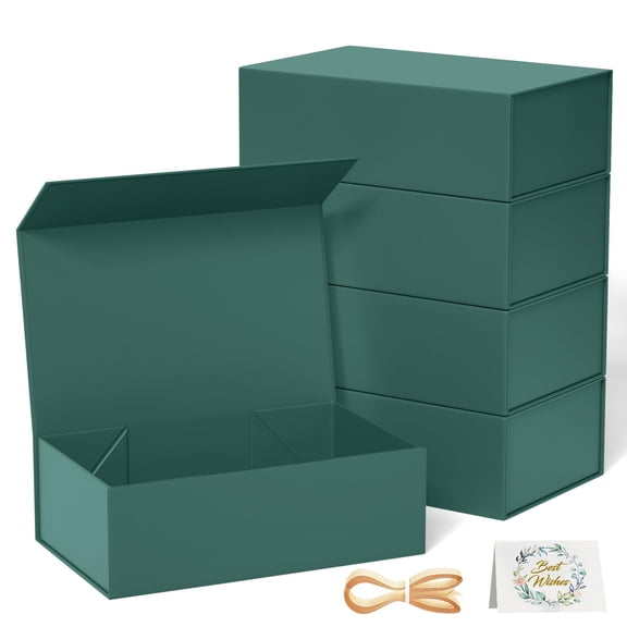 5 Pack Green Gift Box 12x6x4'' For Presents With Lids Magnetic Closure Rectangle Collapsible Bridesmaid Proposal Wedding Christmas Birthday Packging