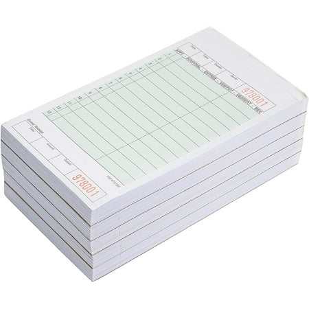 [5 Pack] Green Guest Check Pads 2 Part Carbonless - 50 Pages per Server Pad - Notepad (3.5 x 6.75 Inches)