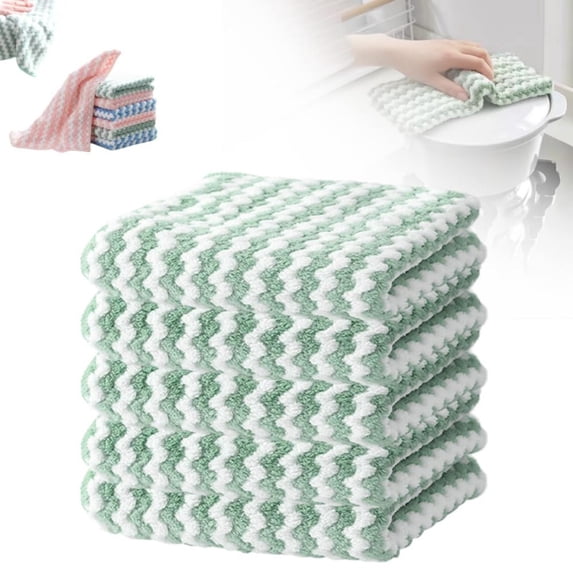 5-Pack Green Microfiber Cleaning Cloth, Absorbent Kitchen Dish towels for Washing Drying, Reusable Non-Abrasive Rags for Home Cleaning