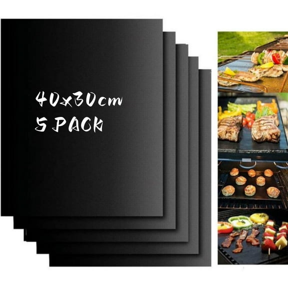 5 Pack Grill Mats for Outdoor Grill, Non Stick BBQ Grill Mat Baking Mats BBQ Grill Accessories Reusable,Works on Gas, Charcoal, Electric Grill(15.75 x 13 inch, Black)