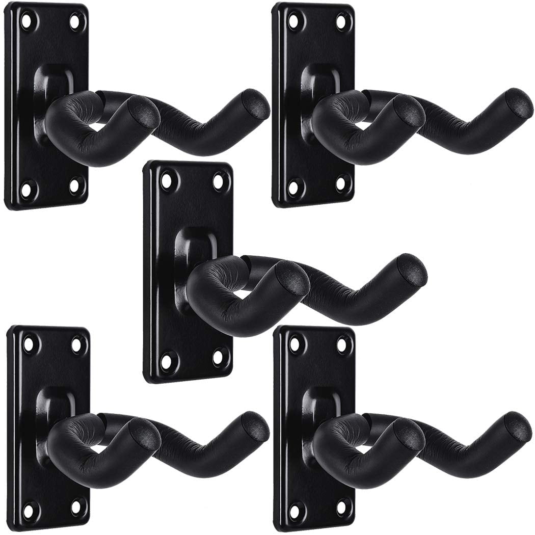 5 Pack Guitar Wall Hanger Mount - Black Hook Holder For Acoustic  Electric Bass & More