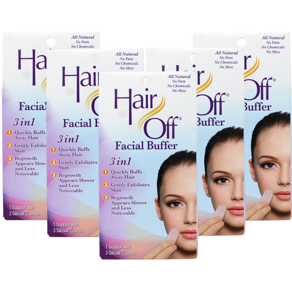 Hair Off Facial Buffer Hair Removal & Exfoliating Kit, Fine Facial Hair, Compatible with Hair Off Accessories, 1 Pad + 3 Strips (pack of 5)