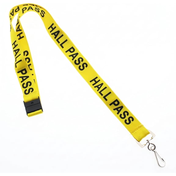 5 Pack - Hall Pass Lanyards with Safety Breakaway Clasp - High Visibility Printed Neck Straps for School ID Badges & Custom Passes, Soft, Durable, Comfortable & Safe for Students (Yellow)