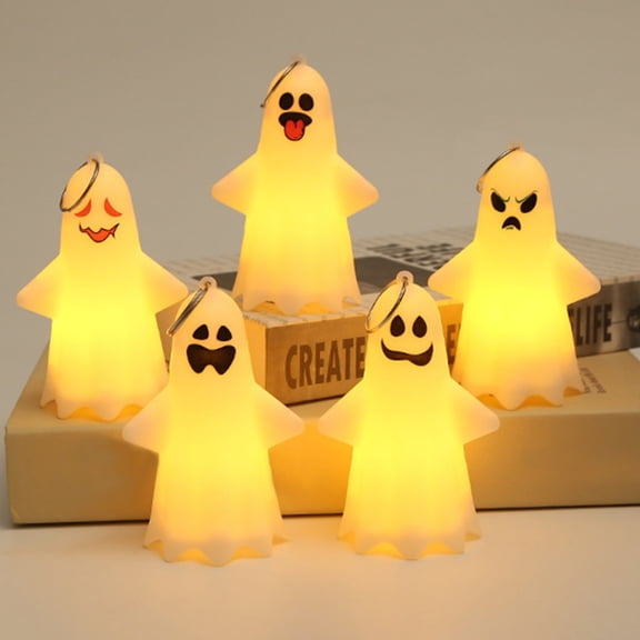 5 Pack Halloween Portable Lanterns LED Halloween Lamp Lights, Spooky Skeleton Owl Bat Castle Flame Lights Hanging Lanterns