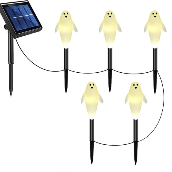 5 Pack Halloween Solar Stake Lights Outdoor, Solar Powered Ghost Pathway Lights, Waterproof Outdoor Halloween Lights for Yard Garden Lawn Holiday Decor