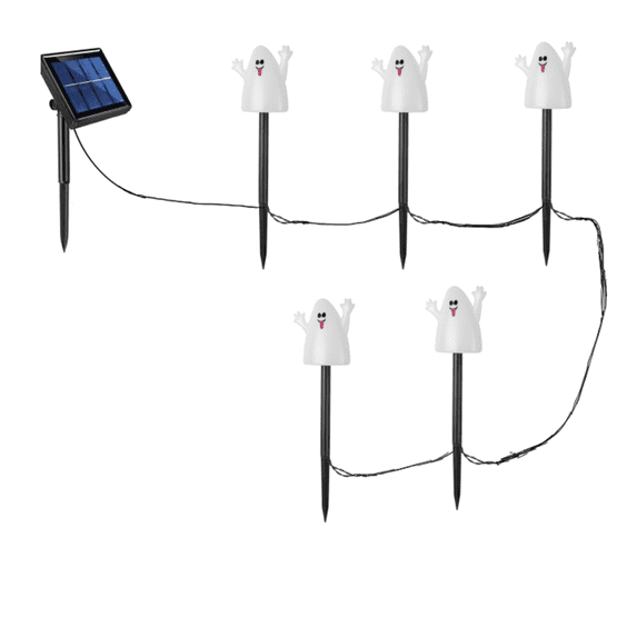 5 Pack Halloween Stake Lights Solar, Ghost Shaped Halloween Solar Pathway Lights, Waterproof Outdoor Halloween Lights for Yard Garden Pathway, Halloween Decorations Outdoor Lights