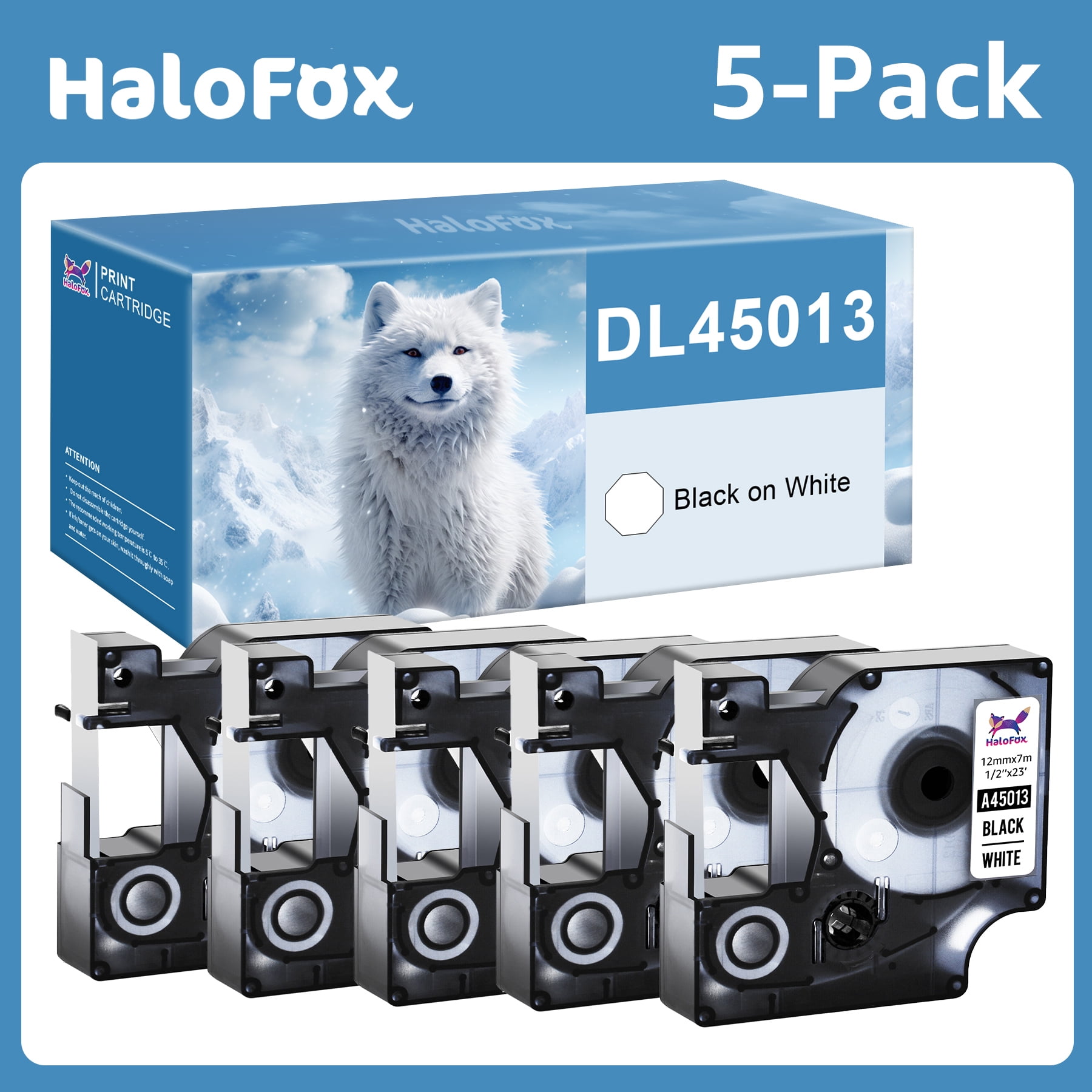 5Pack Halofox 45013 Tape 45013 Dymo Label Maker Refills Dymo D1 Label