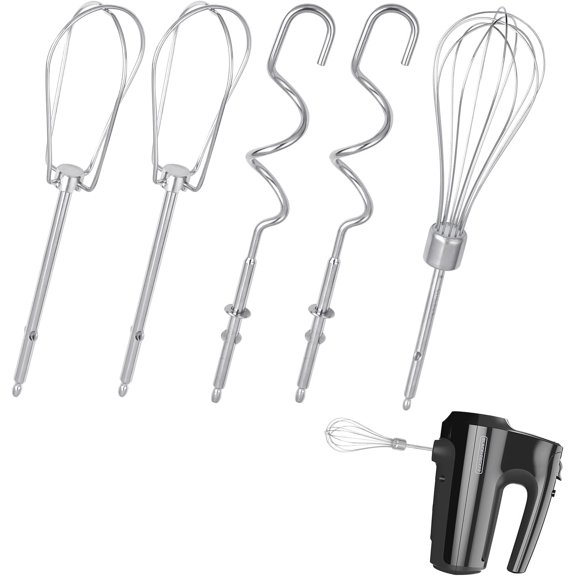 5 Pack Hand Mixer Replacement Beaters Compatible with BLACK and DECKER Electric Hand Held Mixer, Include 2 Mixer beaters, 2 Dough Hooks, 1 Whisk, Beaters Electric Mixer Parts Accessories