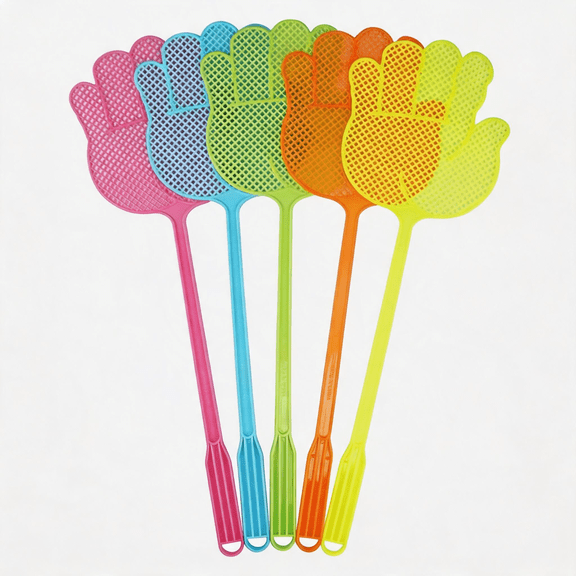 5-Pack Hand-Shaped Fly Swatters, Heavy-Duty Manual Bug Swatters with 17.5" Long Handle, Durable & Flexible ABS Plastic Fly Control for Home, Office & Classroom (Multi-Color)