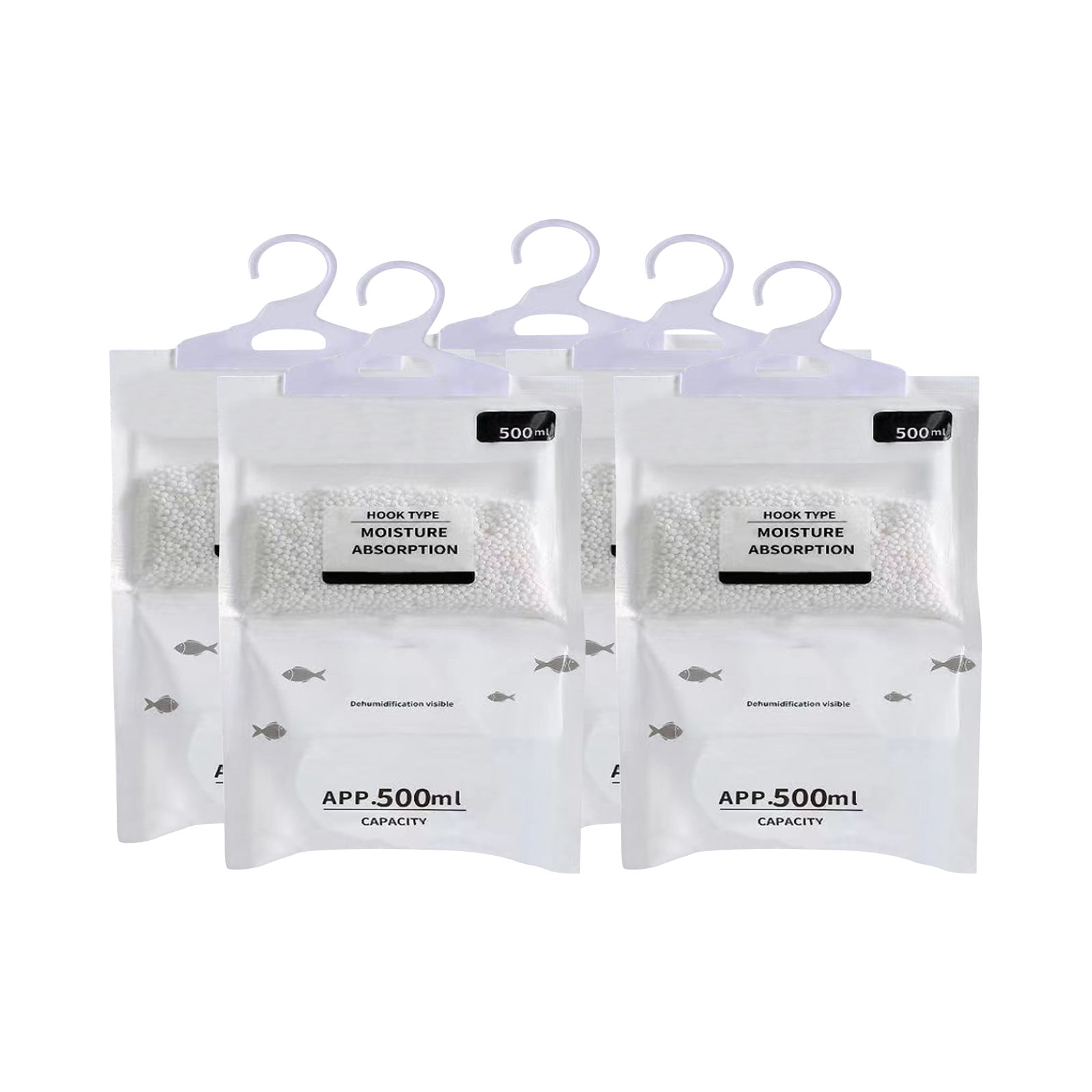 5 Pack Hanging Dehumidifier Bags - Absorb Moisture, Prevent Mold Mildew, Reusable Design - for Closet, Bathroom, Basement, Garage, RV, Storage Room