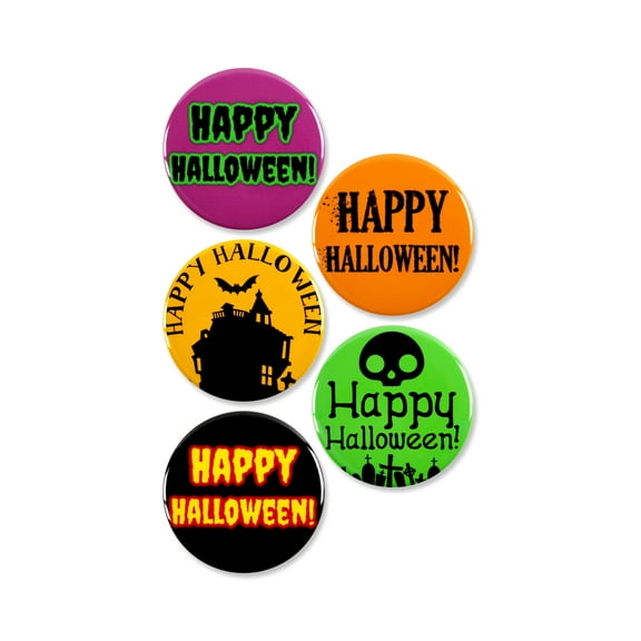 5 Pack - Happy Halloween Creepy Halloween Pinback Buttons - 2.25 Inch