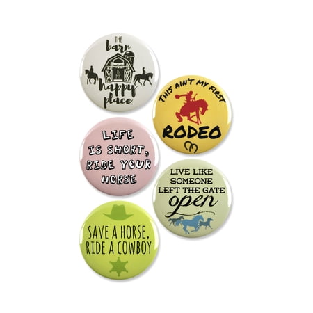 5 Pack - Happy Horseback Riding Equestrian Sports Pinback Buttons 2.25 Inch