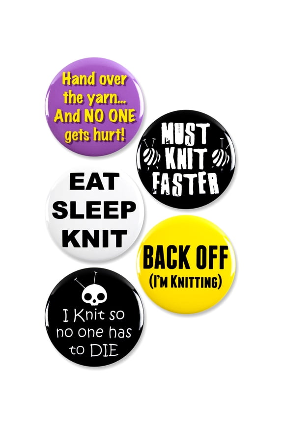 5 Pack - Hardcore Knitting Crafting Hobby Pinback Button Badges - 2.25 Inch