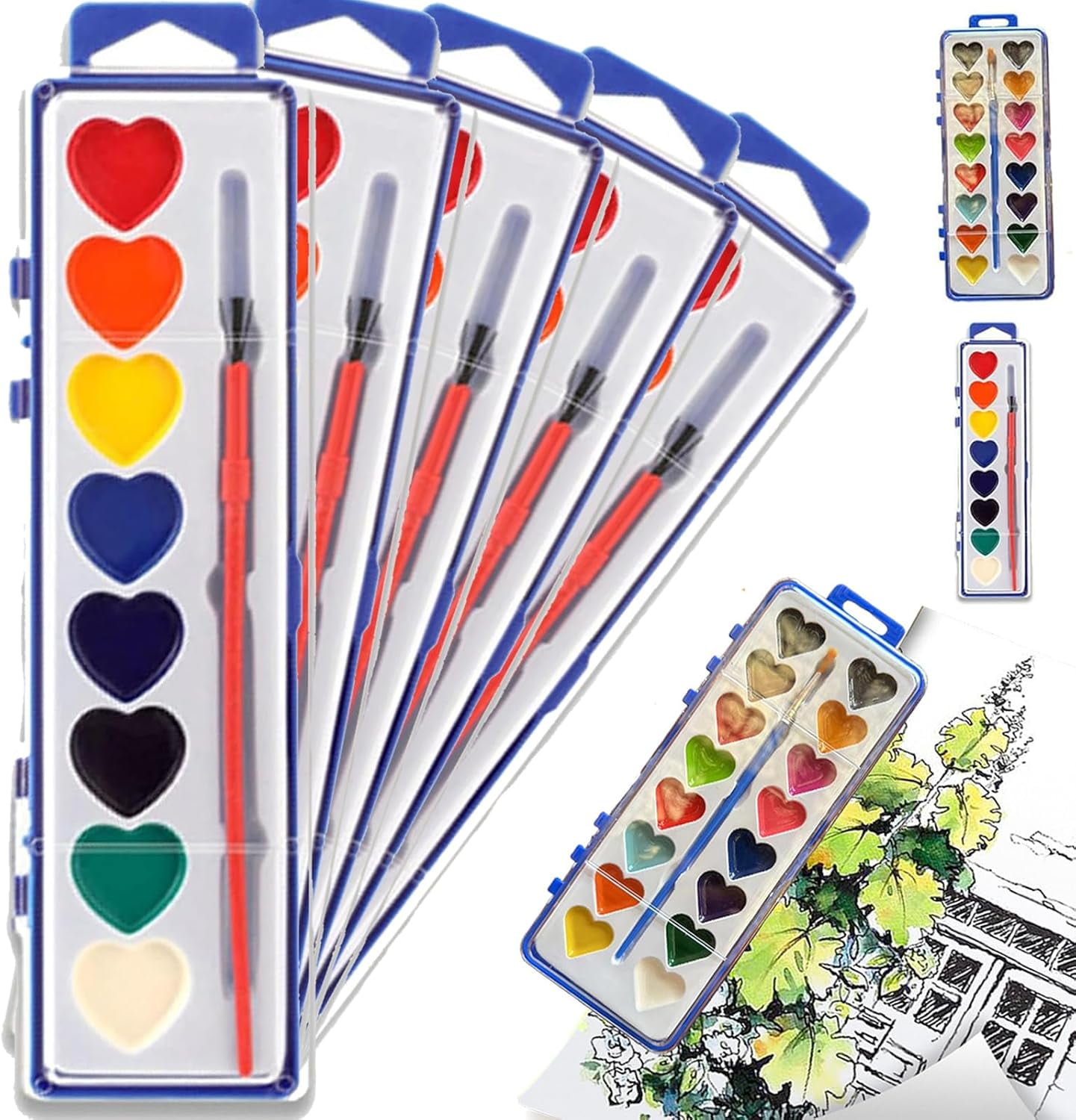 5 Pack Heart Watercolor Paint Set, Heart Shaped Watercolor Paint Set ...