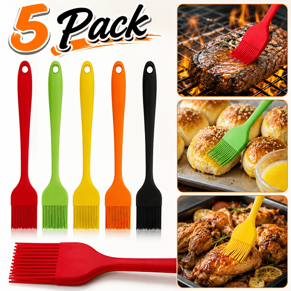 5 Pack Heat Resistant Silicone Basting Brushes Heat Resistant Basting Brush Set  for Cooking, Non-Stick Grilling & Baking, Easy-Clean Kitchen Brushes for Butter, Oil & Sauce