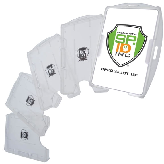 5 Pack - Heavy Duty Badge Holders - Open Face 2 Card ID Badge Holders - Rigid Hard Plastic - Vertical or Horizontal Orientation by Specialist ID (Clear)