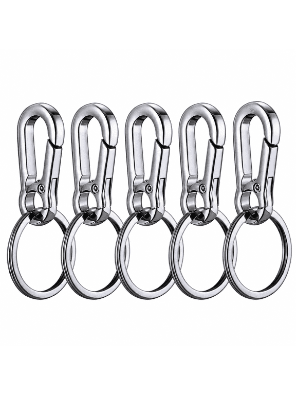 Carabiner Keychain Zinc Alloy 1.8 inch 5 pack Silver Quick Release Split Ring Keys Bags Outdoor