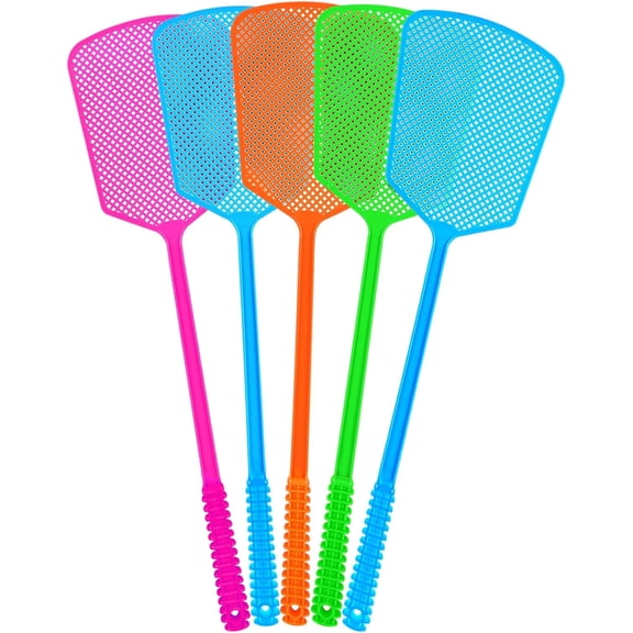 5 pack Heavy Duty Plastic Fly Swatter Set, Long Handle Manual Bug Swatter with Hanging Hole, Multicolor Indoor Outdoor Pest Control Tool