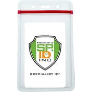 5 Pack - Heavy Duty Vertical Vinyl Badge Holders with Resealable Zip Top Closure - Water Resistant with Red Seal Pouch for Multiple Employee Work Badges, Passes & Id Cards by Specialist ID