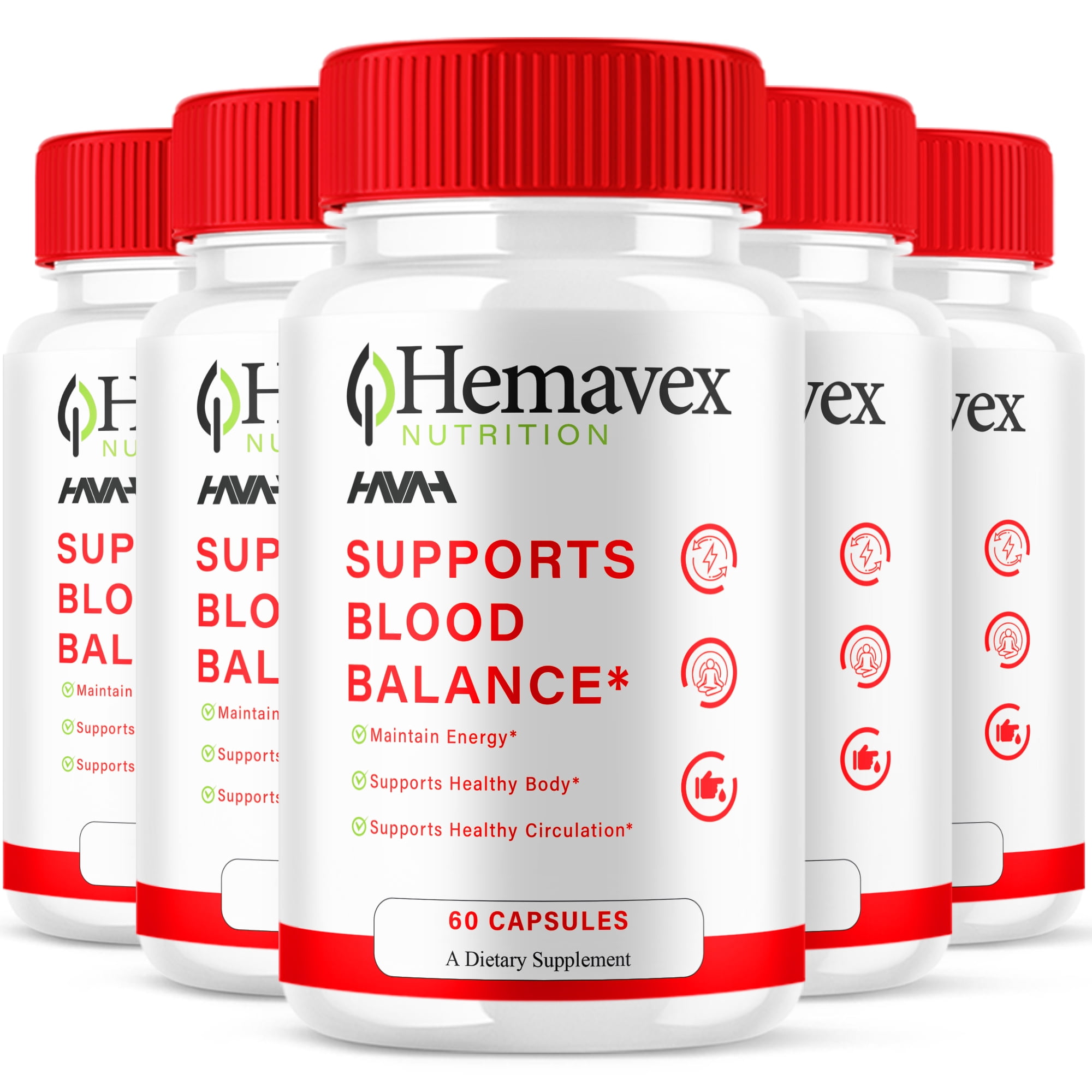 (5 Pack) Hemavex Gluco Capsules, Hema Vex Blood Support Supplement (300 Capsules)