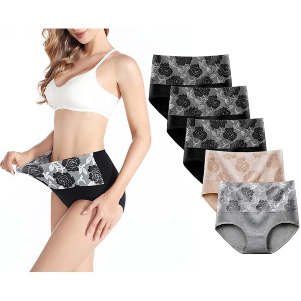 5 Pack High Waist Tummy Control Panties for Women, Cotton Underwear No Muffin  Top Shapewear Brief Panties 