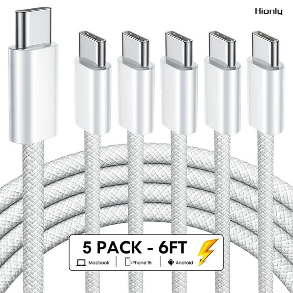 [5 Pack] Hionly iPhone 15 Charger 6ft USB C Charger Cable USB C to USB C Cable Fast Charging Cord Compatible with iPhone15/Samsung/Tablt/iPad Air Mini Pro/MacBook (White)